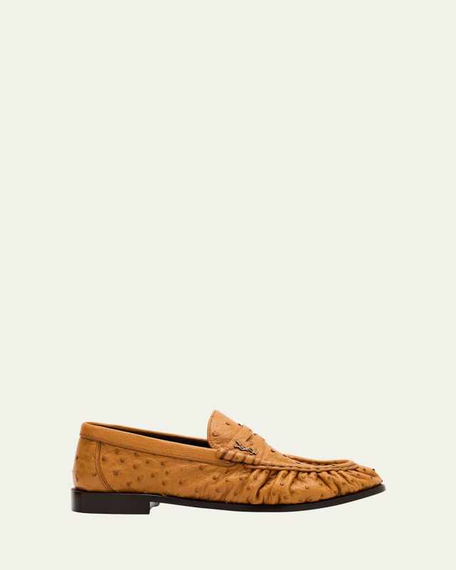 Le Ostrich Leather YSL Penny Loafers